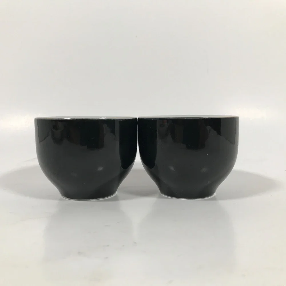 Vintage Japanese Black Ceramic Pheasant Tea Cup Set Floral Gold Trim 2pc